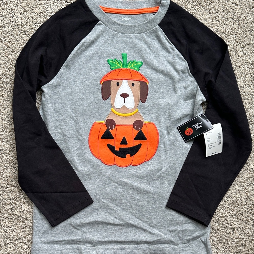 NWT Gymboree black and gray raglan size 8 Halloween Dog Trick or Treat Shirt